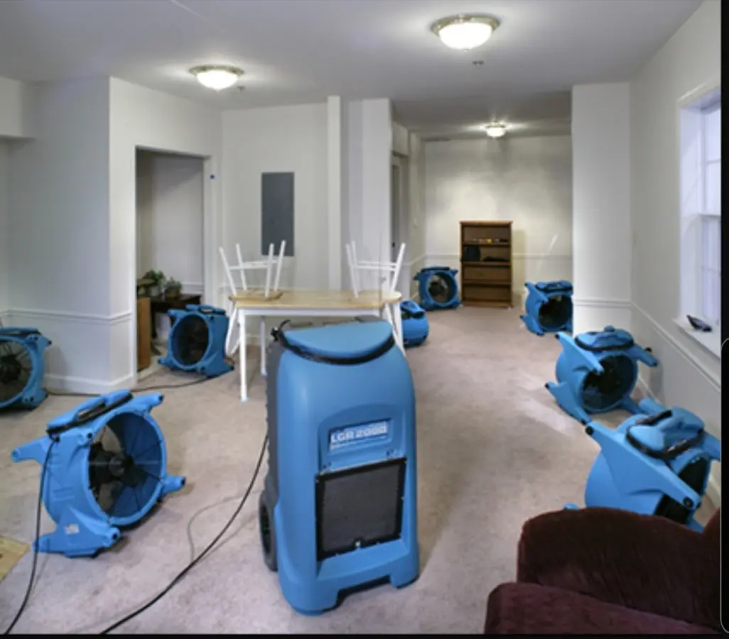 Air movers and dehumidifier setup for Water Damage Restoration in Palm Tree